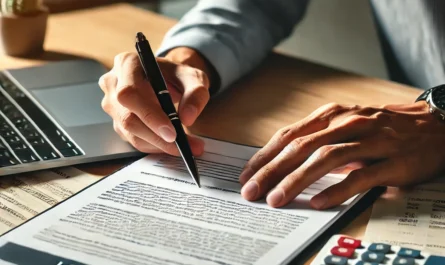 A person reviewing loan documents to avoid scams and protect finances