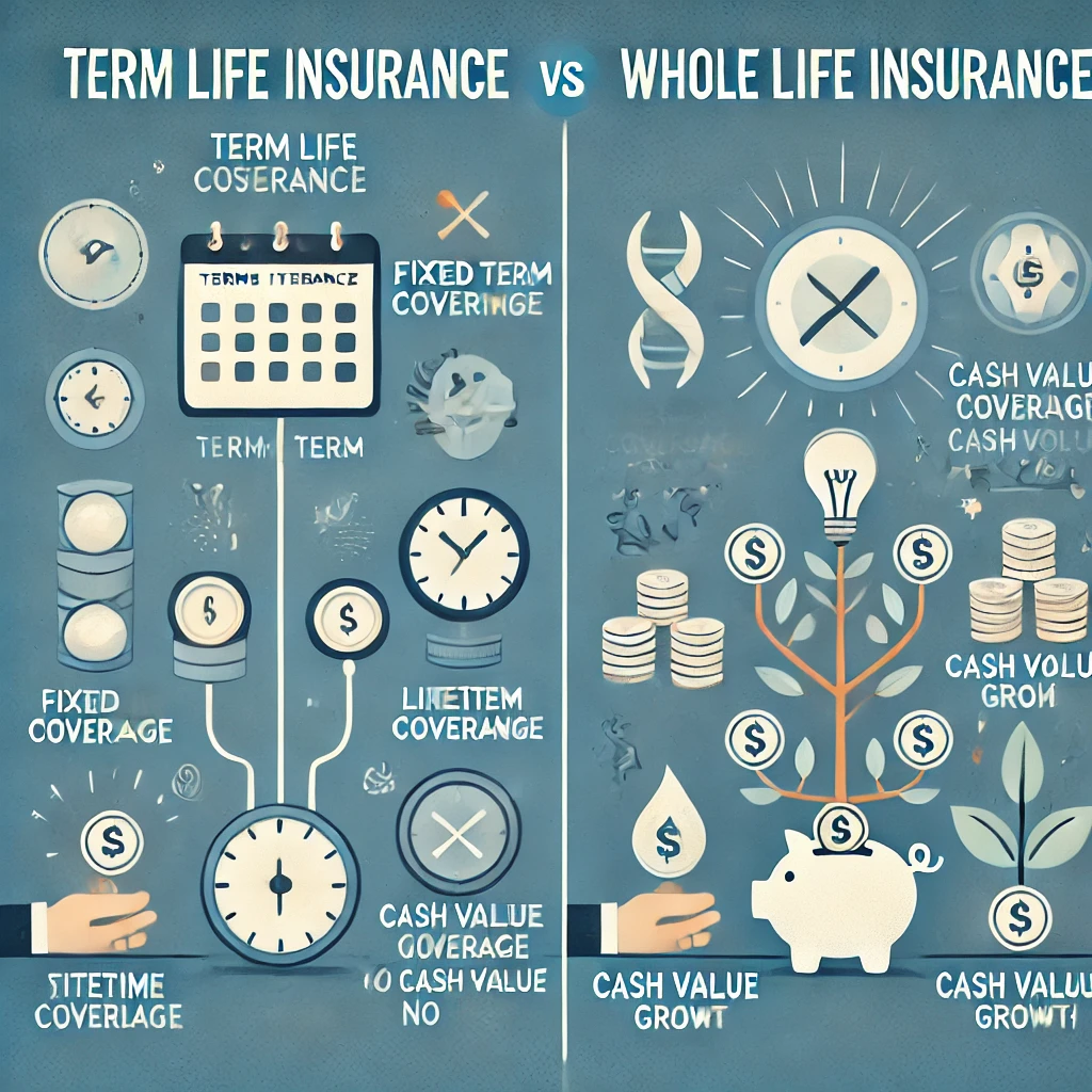 Visual representation of the differences between term and whole life insurance options