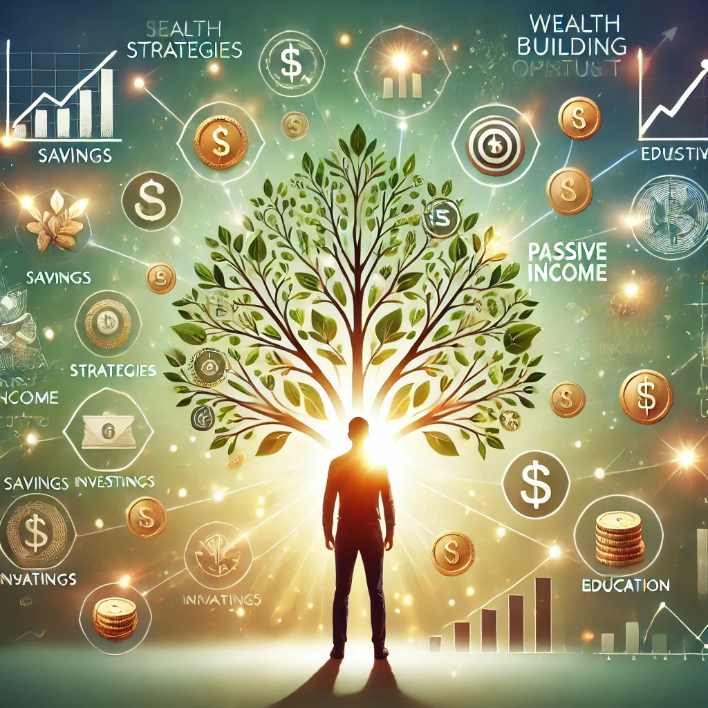 Visual representation of creating a wealth-building mindset for long-term success through financial strategies and personal growth