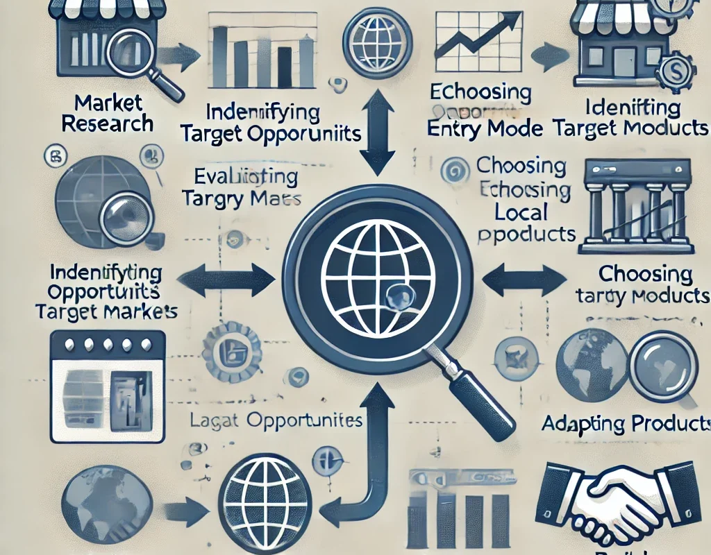 An illustrated guide showcasing the steps to execute a successful market entry strategy.