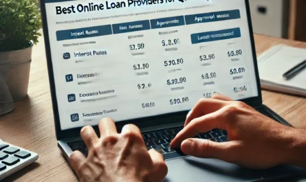 A user searching for the best online loan providers for quick approval on a laptop, reviewing loan options