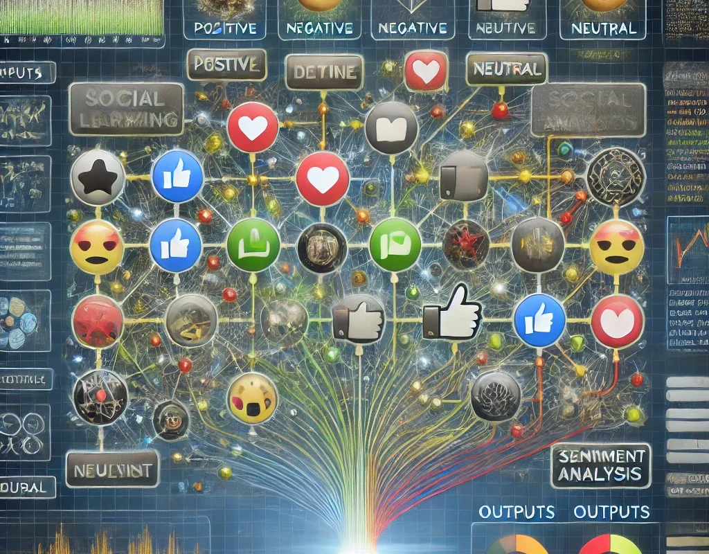 Visual representation of machine learning model analyzing social media sentiment.